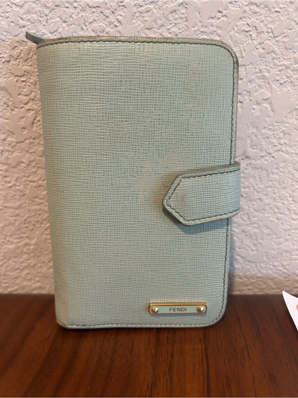 Fendi Pale Green Textured Zip-Closure Wallet